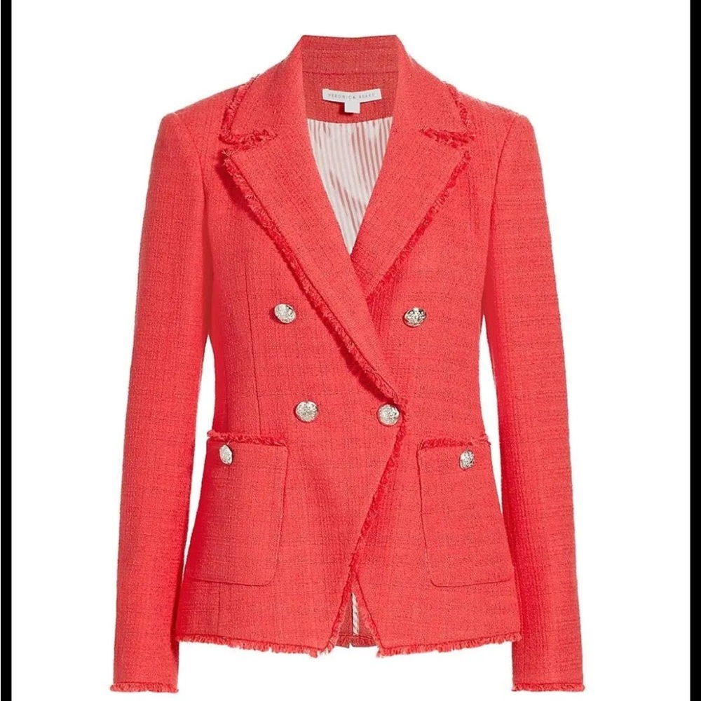 Veronica Beard Pink / Red Nayeli Dickey Jacket frayed-Trim Blazer 10
